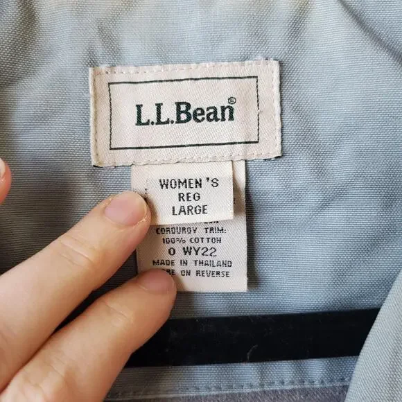LL Bean Coat Womens Large Blue Canvas Barn Corduroy Collar Lined Jacket Pockets - Picture 6 of 14